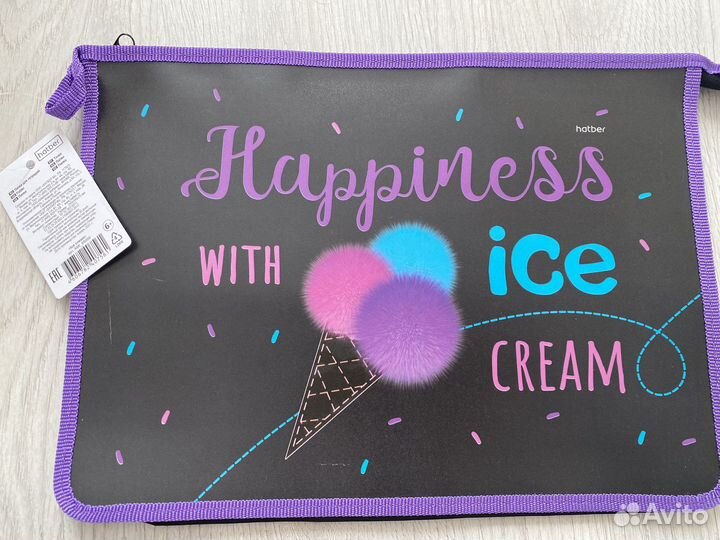 Папка для труда А4 на молнии 2отд Hatber Ice cream