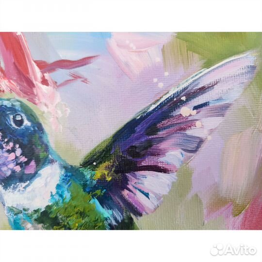Картина маслом с птичкой Колибри 15/15 см