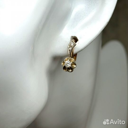 Золотые серьги тюльпаны 585 бриллианты 0,23 ct