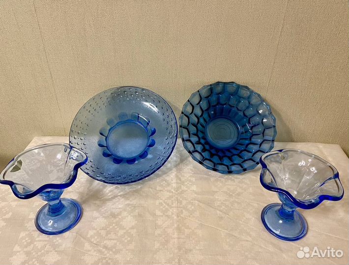 Кобальтовое стекло (фруктовница, конфетница, ваза)