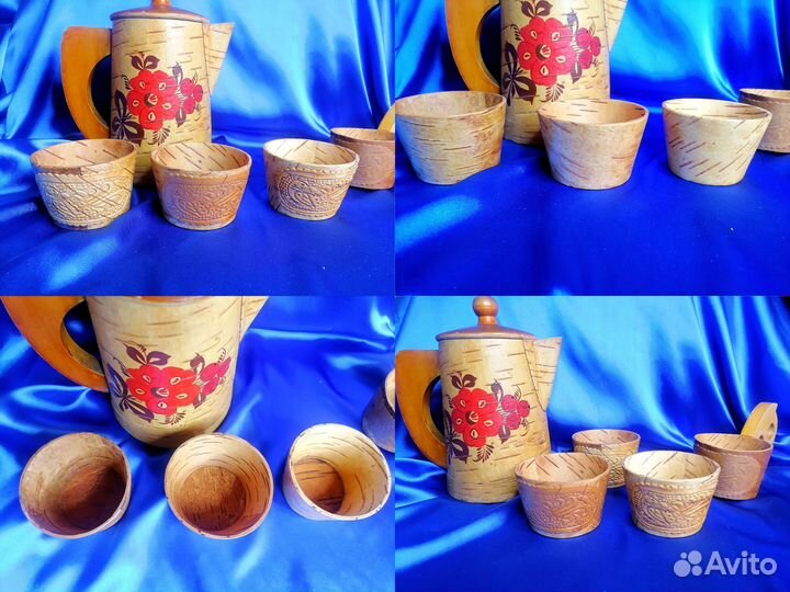 Чайник и кружки из бересты СССР винтаж