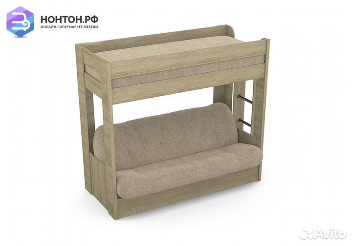 Двухъярусная кровать с диван-кроватью дуб сонома