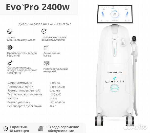 Диодный лазер для эпиляции люминес Эво’Про 2400вт