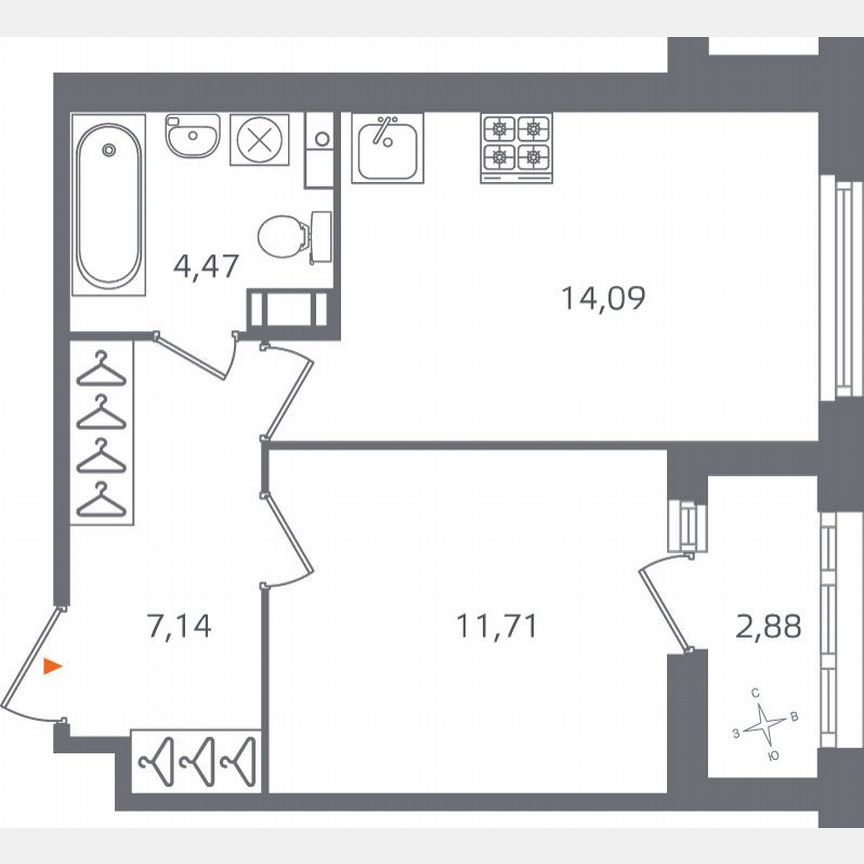 1-к. квартира, 38,9 м², 7/10 эт.
