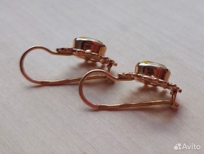 Золотые серьги СССР с цитринами
