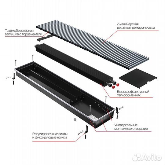 Конвектор внутрипольный Royal Thermo atrium-75/200/900-DG-U-LB