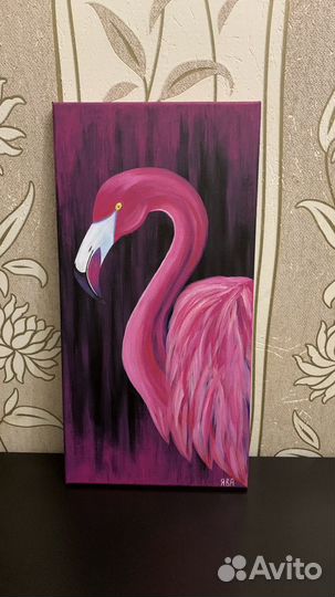 Картина. Розовый фламинго. (Акрил)