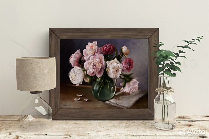 Картина маслом на холсте Пионы в вазе на заказ