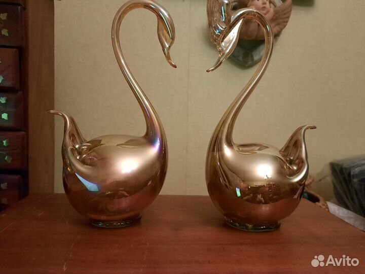 Статуэтки лебеди пара Чешское стекло СССР