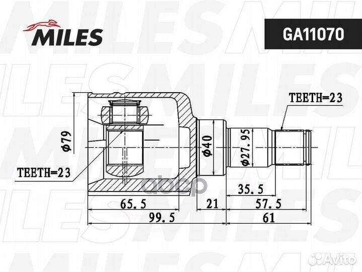ШРУС ford focus II 04-11 внутр.лев. GA11070 Miles