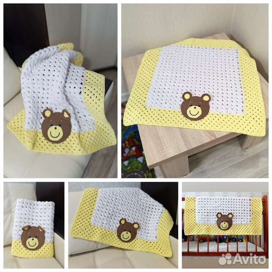 Плед детский вязаный Мишка Зайка Ручная работа