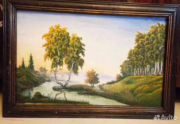 Картина пейзаж Русский березки река на рассвете