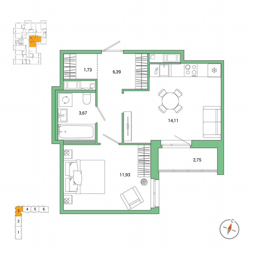 1-к. квартира, 39,2 м², 5/7 эт.
