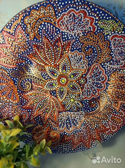 Тарелка точечная роспись акриловыми красками