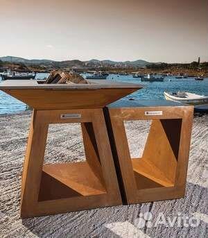 Очаг Quan Premium L с рабочим столом,гранит,кортен