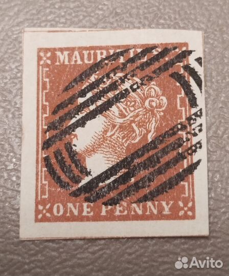 Почтовая марка Маврикий one penny 1859г