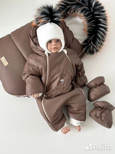 Зимний комплект для малыша на выписку экокожа