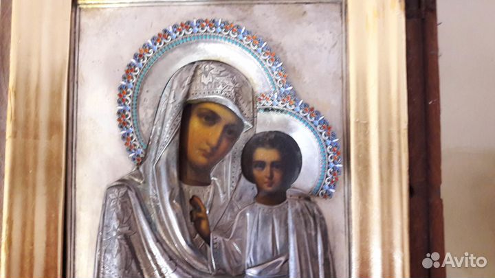 Икона Казанская божья матерь Серебро Эмаль
