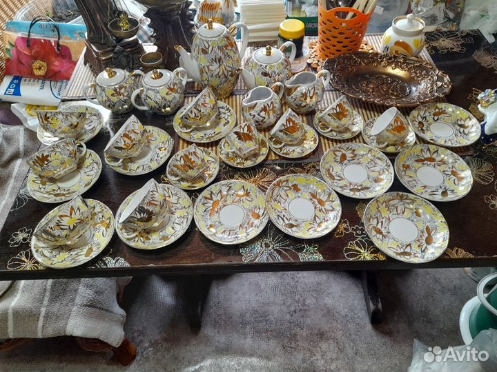 Чайно кофейный сервиз,Золотые ромашки лфз
