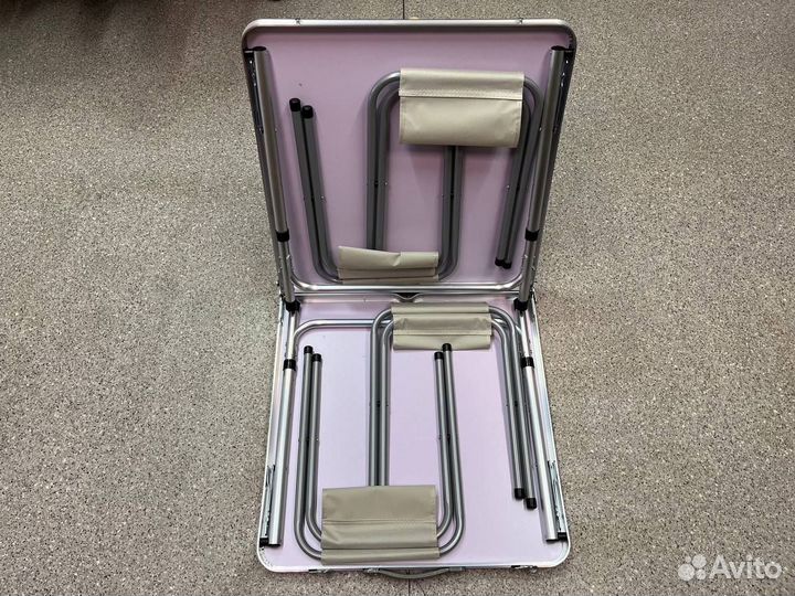 Стол складной туристический + 4 стульчика (белый)