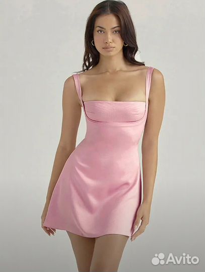 Платье мини атласное