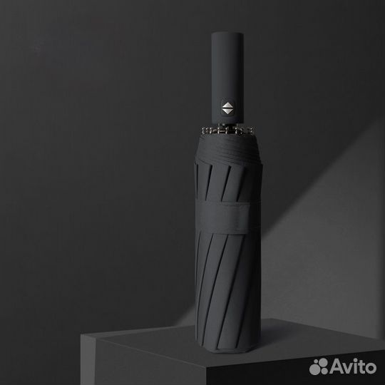 Зонт мужской. 12 спиц, полуавтомат. Черный