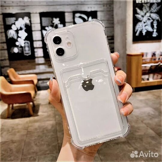 Чехол iPhone11/12 с карманом для карты + стекло