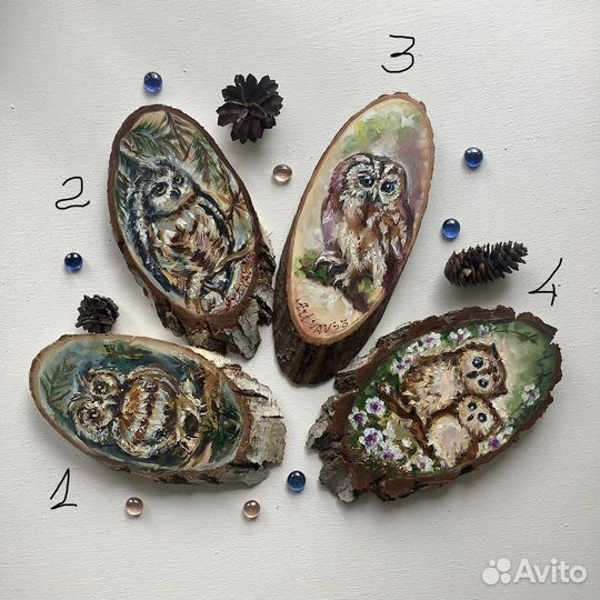 Картина на спиле дерева Сова 20х10 см