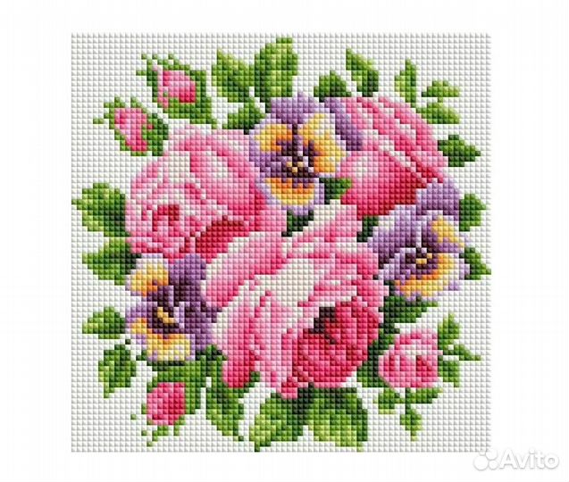 Мозаика алмазная 20*20 см Розы и анютины глазки 45