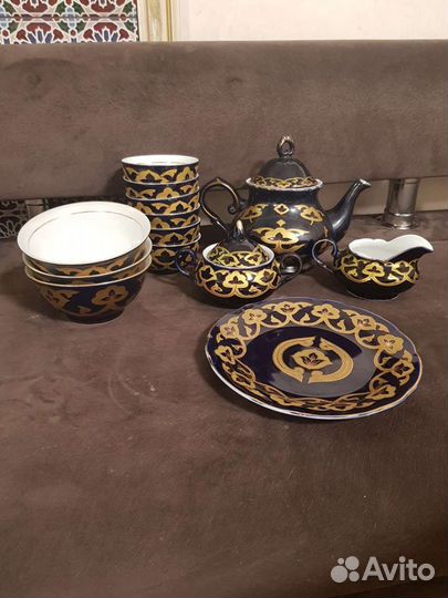 Сервиз чайный в восточном стиле кобальт с позолото