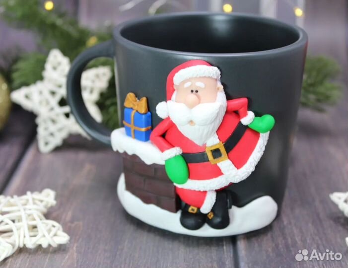 Дед мороз, кружка с декором, подарок на новый год
