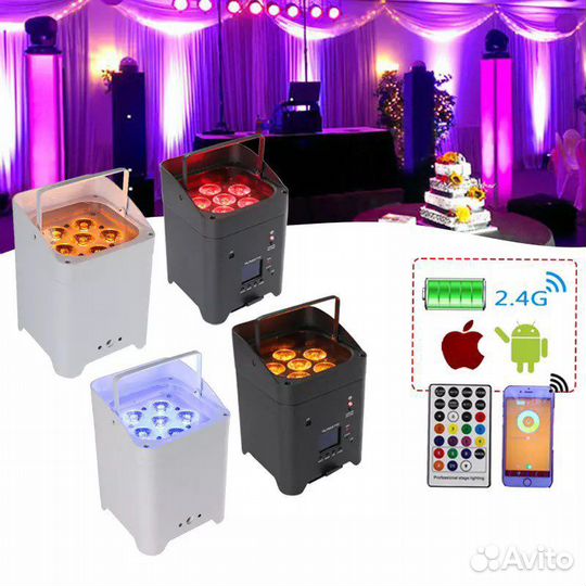 LED прожектор 4*18, 6*18W rgbwa+UV WI-FI с аккумул