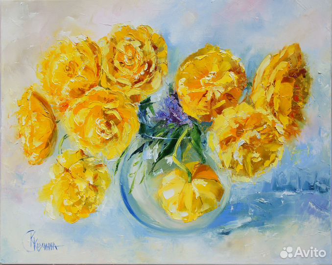 Картина маслом. Желтые тюльпаны