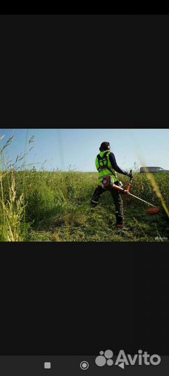 Покос травы триммером с уборкой