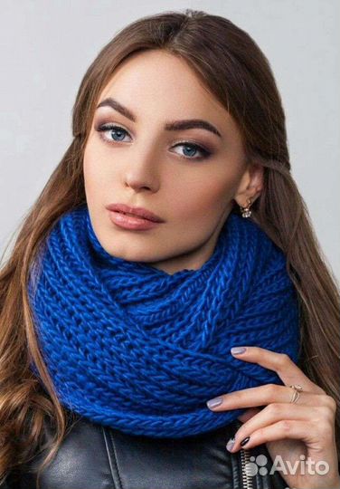 Женский шарф-кольцо снуд синий