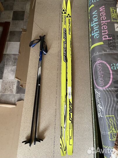 Лыжи беговые fisher, лыжные палки nordway