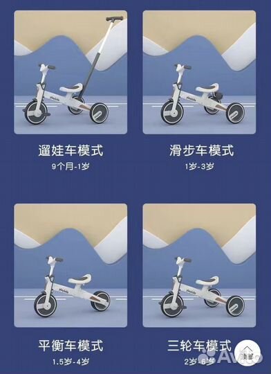 Трехколесный велосипед 4 в 1 новый складной