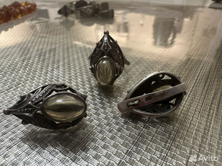 Серебряные колечки и серьги кулон на цепочке бусы