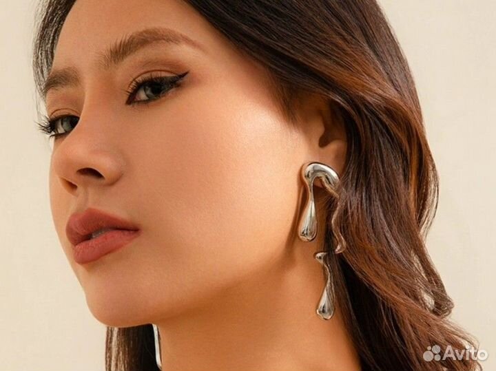 Новые серьги жидкое золото серебро