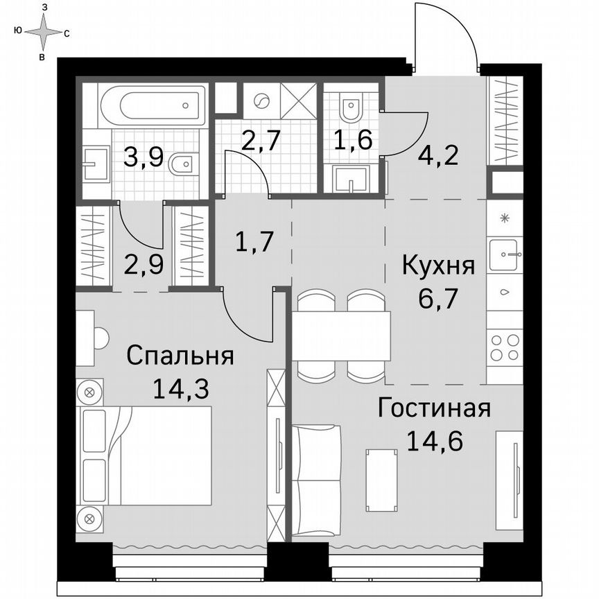 1-к. квартира, 52,6 м², 24/49 эт.