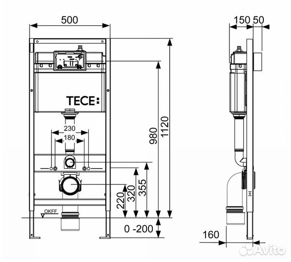 Инсталляция tece Base 2.0 для подвесного унитаза с клавишей и крепежом 9400413/K447400