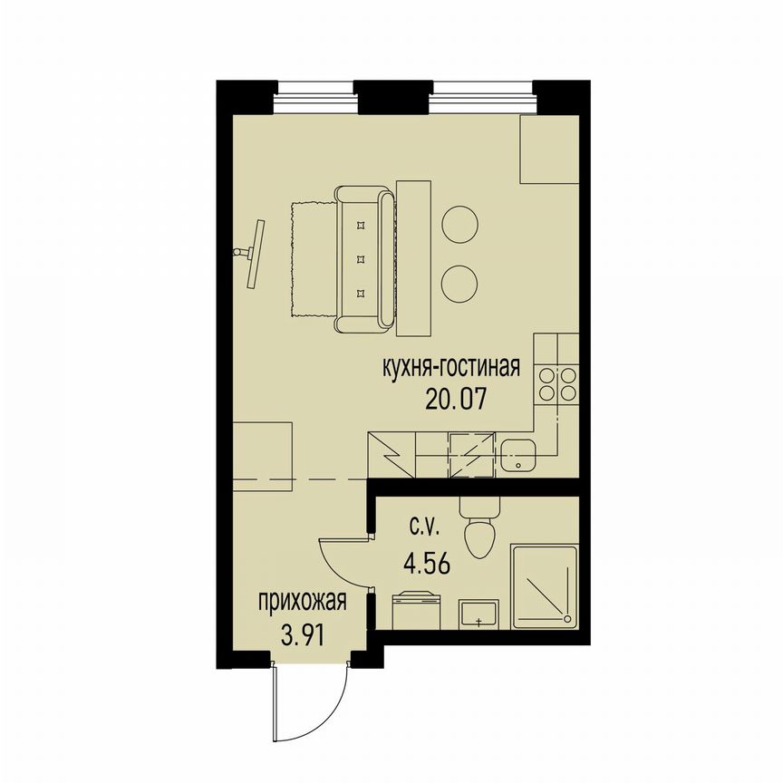 Квартира-студия, 28,5 м², 2/12 эт.
