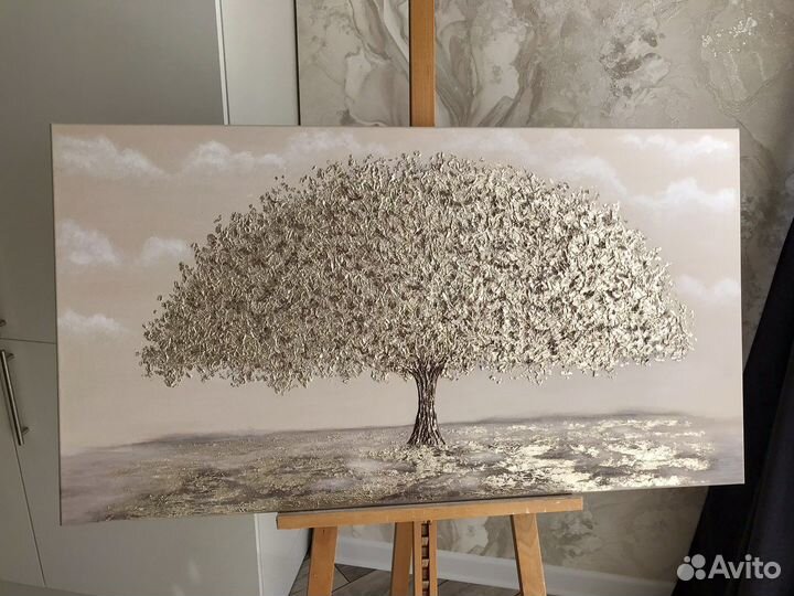 Большая картина маслом Золотое дерево благополучия