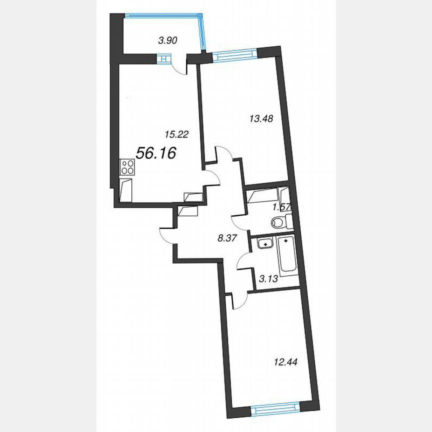 2-к. квартира, 58,1 м², 20/22 эт.