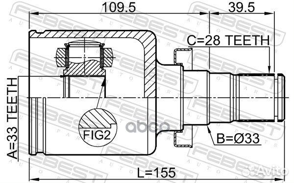 ШРУС внутренний 33x33x28 перед лев geely CO