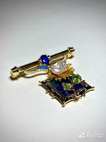 Брошь Винтажное украшение Эмаль Жемчуг