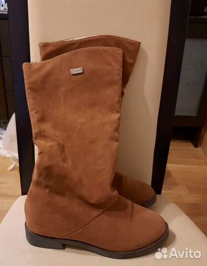 Сапоги демисезонные осенние нубук горчичные