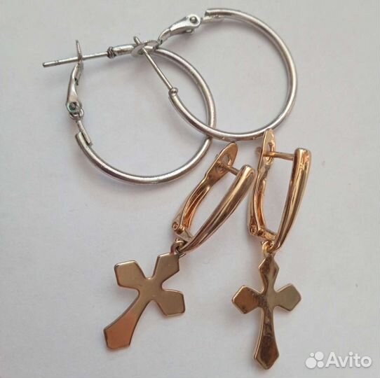 Серьги кресты, кольца