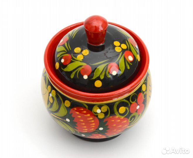 Солонка деревянная хохлома D8 H10 см