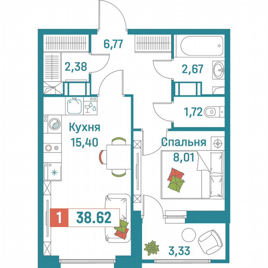 1-к. квартира, 38,6 м², 11/18 эт.